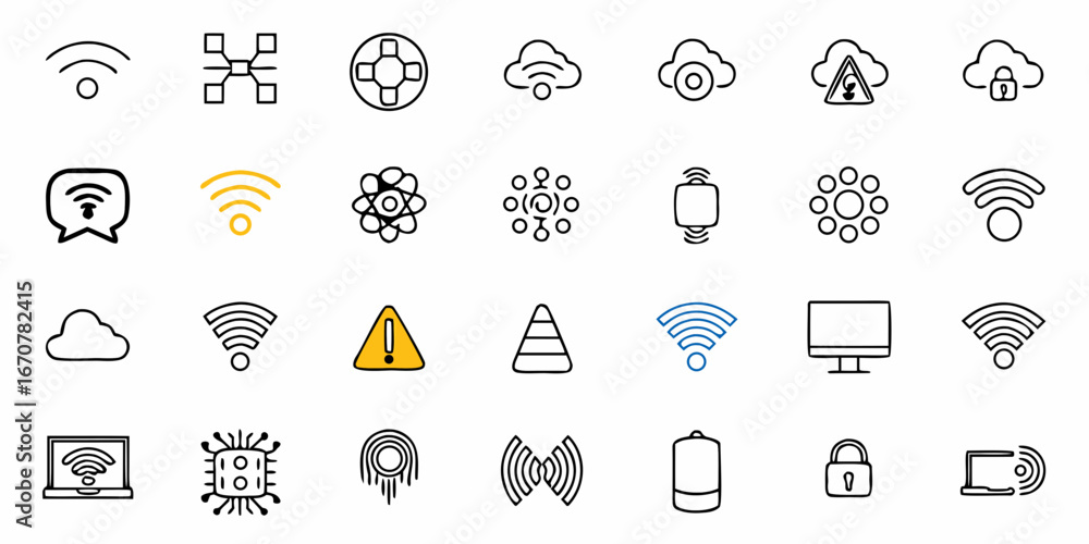 Fototapeta premium Discover a versatile collection of modern, clean icons representing connectivity, technology, security, and data transfer for your digital projects and presentations, inspiring innovation.