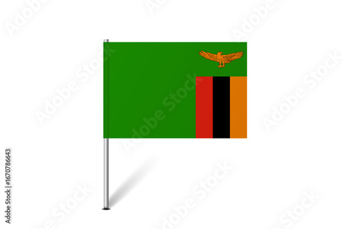 Zambia flag - map pin flag representing a country cultural identity and heritage. The essence of national pride and unity. Map pin flag stuck in a white background.