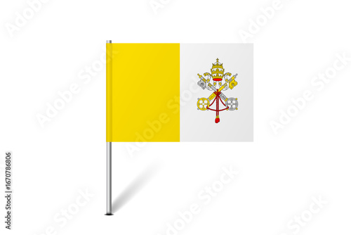 Vatican City flag - map pin flag representing a country cultural identity and heritage. The essence of national pride and unity. Map pin flag stuck in a white background