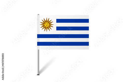 Uruguay flag - map pin flag representing a country cultural identity and heritage. The essence of national pride and unity. Map pin flag stuck in a white background