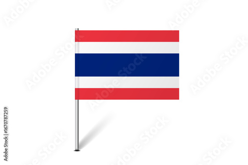 Thailand flag - map pin flag representing a country cultural identity and heritage. The essence of national pride and unity. Map pin flag stuck in a white background