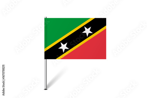 Saint Kitts and Nevis flag - map pin flag representing a country cultural identity and heritage. The essence of national pride and unity. Map pin flag stuck in a white background
