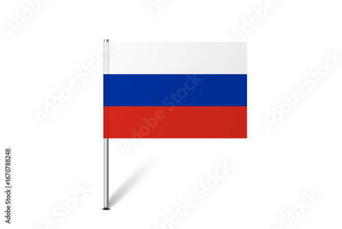 Russia flag - map pin flag representing a country cultural identity and heritage. The essence of national pride and unity. Map pin flag stuck in a white background