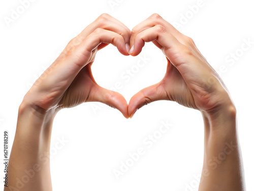 Two hands forming a heart shape on white background isolated on a transparent background