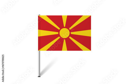 North Macedonia flag - map pin flag representing a country cultural identity and heritage. The essence of national pride and unity. Map pin flag stuck in a white background