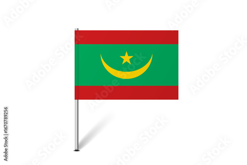 Mauritania flag - map pin flag representing a country cultural identity and heritage. The essence of national pride and unity. Map pin flag stuck in a white background