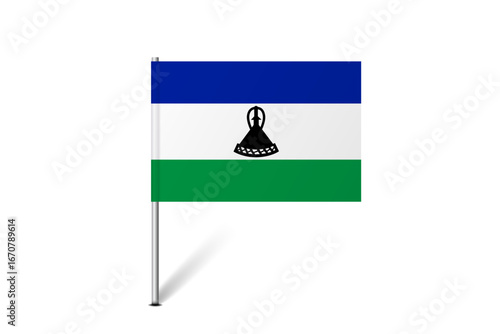 Lesotho flag - map pin flag representing a country cultural identity and heritage. The essence of national pride and unity. Map pin flag stuck in a white background