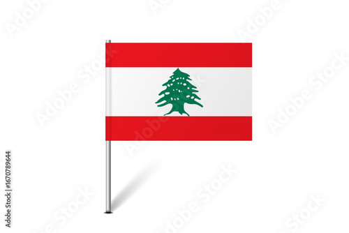 Lebanon flag - map pin flag representing a country cultural identity and heritage. The essence of national pride and unity. Map pin flag stuck in a white background