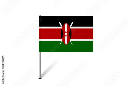 Kenya flag - map pin flag representing a country cultural identity and heritage. The essence of national pride and unity. Map pin flag stuck in a white background