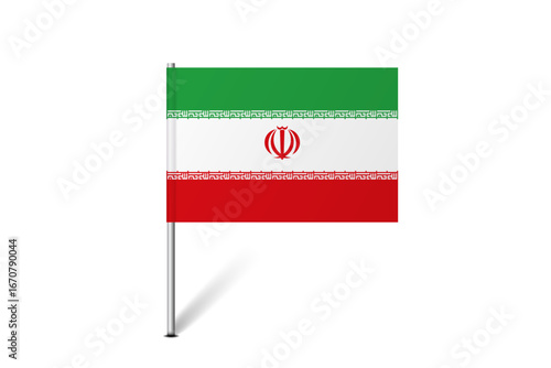 Iran flag - map pin flag representing a country cultural identity and heritage. The essence of national pride and unity. Map pin flag stuck in a white background