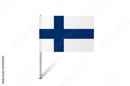Finland flag - map pin flag representing a country cultural identity and heritage. The essence of national pride and unity. Map pin flag stuck in a white background