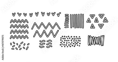 Vector zig zag set background. Geometry group batik graphic. Hand drawn doodle painting. Design illustration brush stroke. Art backdrop vector concept. Black color. Wave