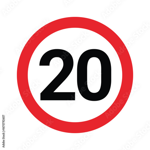 Speed limit sign 20 km h icon. Road signs with speed limit warnings. depicting speed limits ranging. Circular road signs. traffic sign.  the way forward symbol