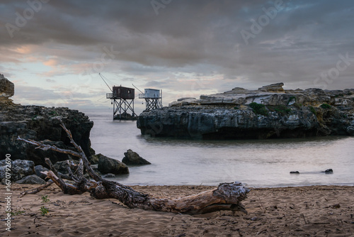Fishing houses and a beach