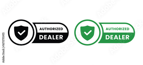 Authorized dealer label icon design. Trusted supplier label with check. Validated distributor stamp design. Trusted partnership badge. Distributor authorization label. Vector illustration
