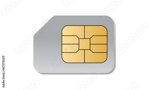 Sim card object realistic vector icon. Phone sim card chip isolated on white background.