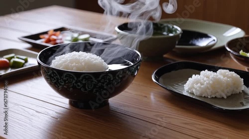 traditional Japanese breakfast meal beautifully arranged and presented