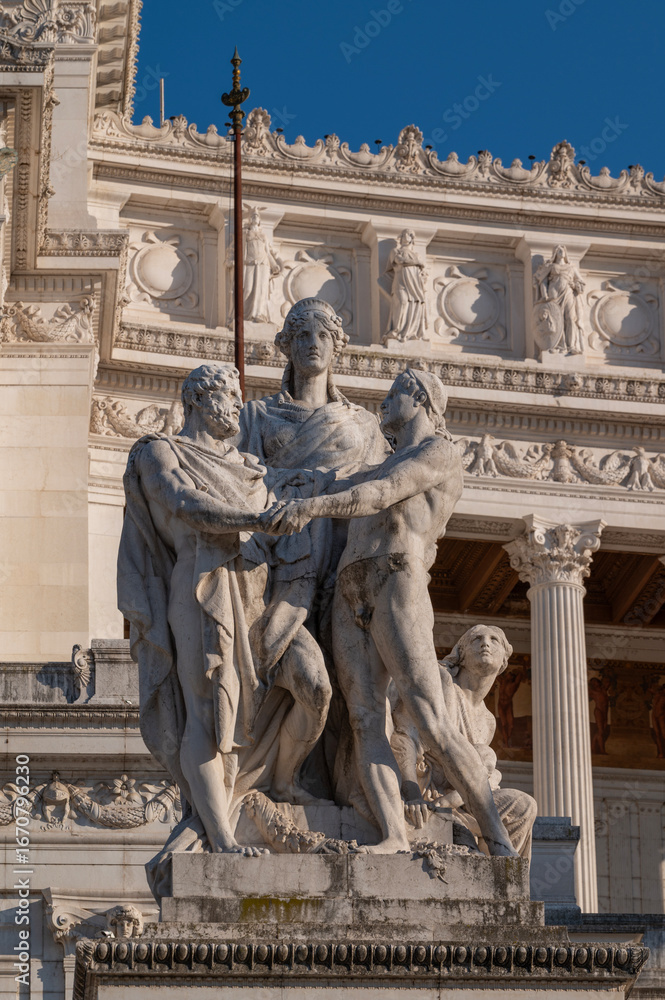 Obraz premium The National Monument to Vittorio Emanuele II, also known as the Vittoriano or Altare della Patria: detail of the statues, Rome, Italy