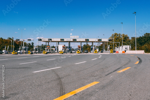 Obrenovac toll plaza on the Milos Veliki highway, Obrenovac, Serbia.