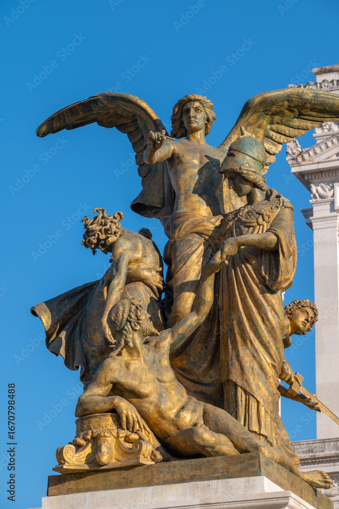 Obraz premium The National Monument to Vittorio Emanuele II, also known as the Vittoriano or Altare della Patria: detail of the statues, Rome, Italy