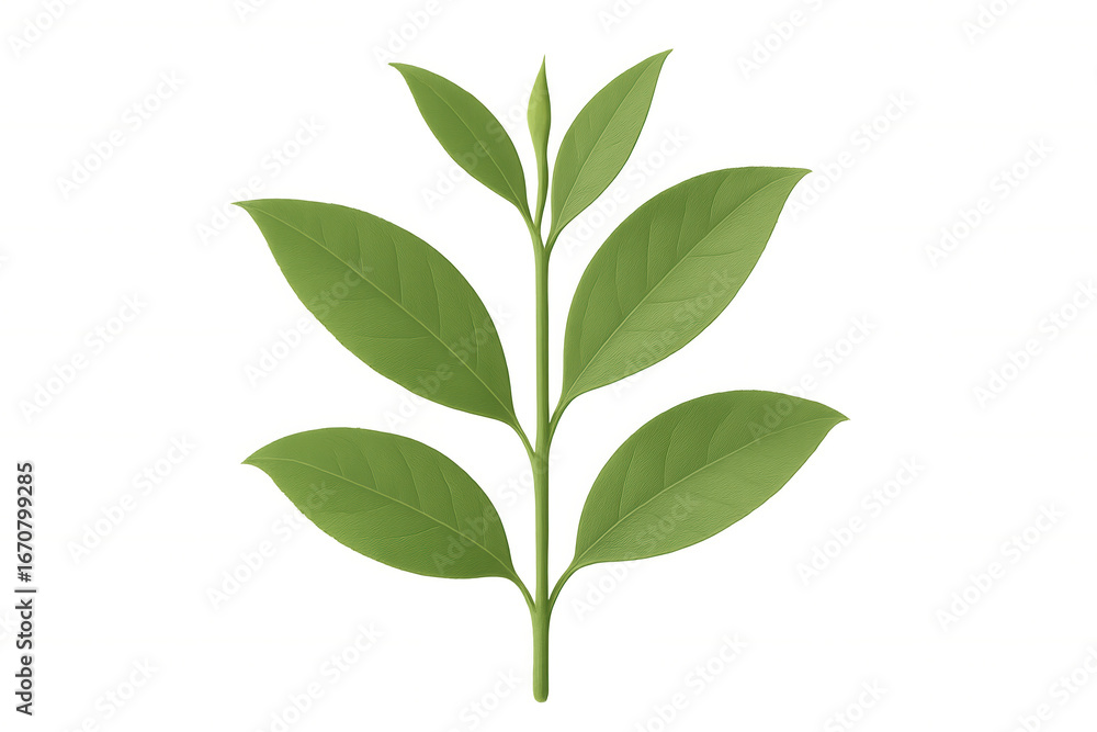 Realistic green tea leaves growing on a transparent background, perfect for tea-related designs Realistic green tea leaves growing on a transparent background, perfect for tea-related designs