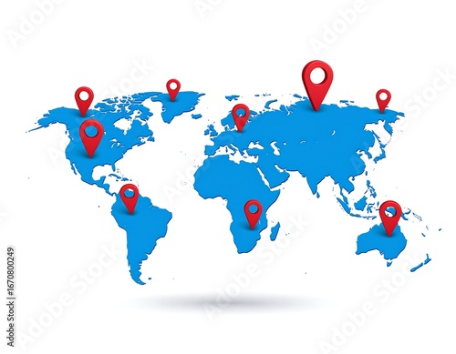 World map with red location markers