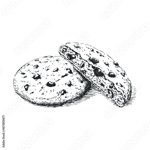 Sweet chocolate chip cookies for dessert enjoyment and baking fun. Vector illustration