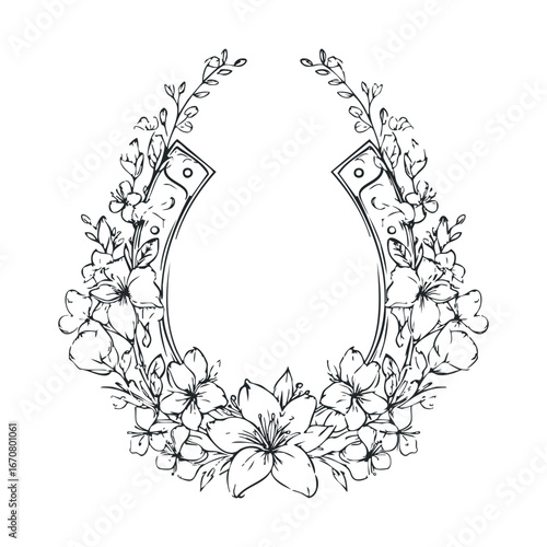 Floral horseshoe design for good luck and celebration. Vector illustration