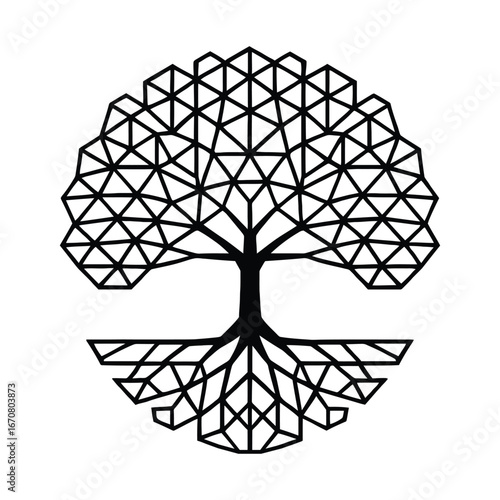 Geometric Tree of Life Vector with Roots and Branches – Modern Sacred Symbol for Nature, Growth, and Spirituality