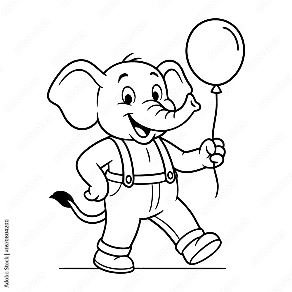 Obraz premium Happy elephant in pants, holding a balloon