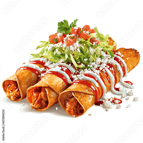 Crispy Chicken Flautas with Salsa and Cheese