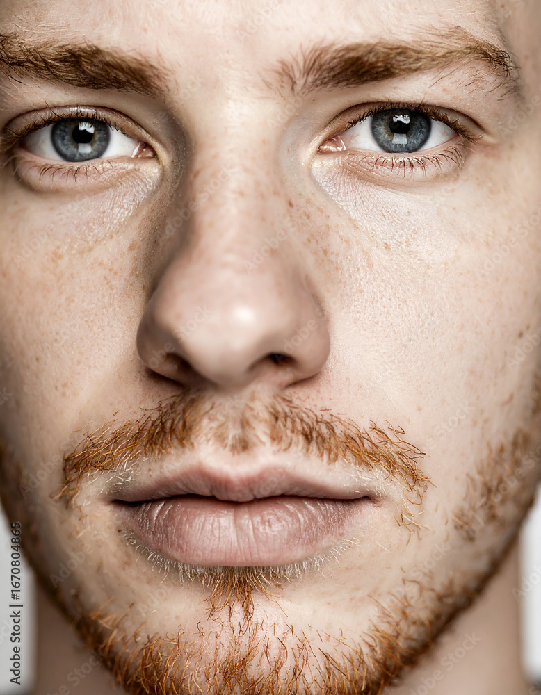 Fototapeta premium close up portrait of young red head scottish handsome man with blue eyes high quality