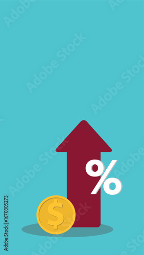 Increased income or revenue, capital gain, increased sales turnover, dollar and arrow with percentage sign