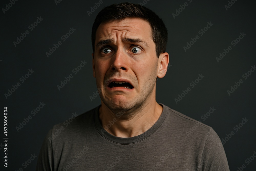 Fototapeta premium Anxious Expression - Caucasian Male Close-Up Portrait