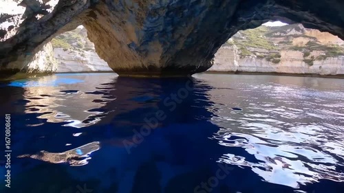 The Azure Cave, notable complex of marine caverns located along the southeastern coast of island, known for its bright blue illuminated waters on sunny days due to sunlight reflection