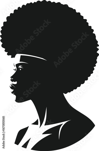 Afro Silhouette Profile with Headband – Minimalist Cultural Portrait Illustration