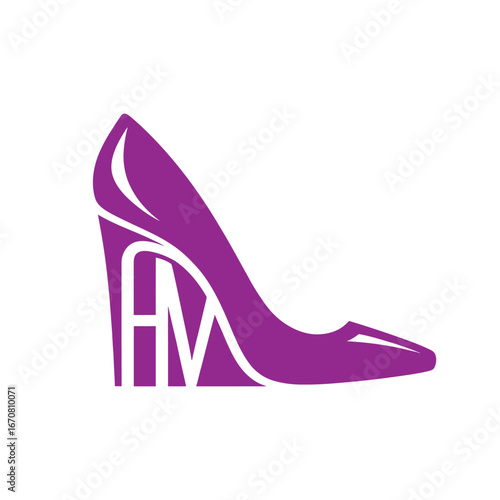 Vector art of purple highheeled wedge shoe with white hm lettering inside