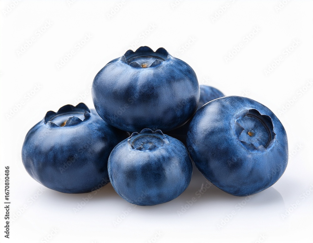 Obraz premium fresh dark blue blueberries in a cluster isolated on white background highlighting juicy texture