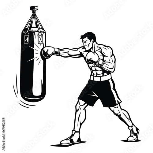 Boxer Punches Punching Bag