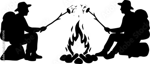 Marshmallow skewers. Campfire activities for hikers Roasted marshmallow until sticky