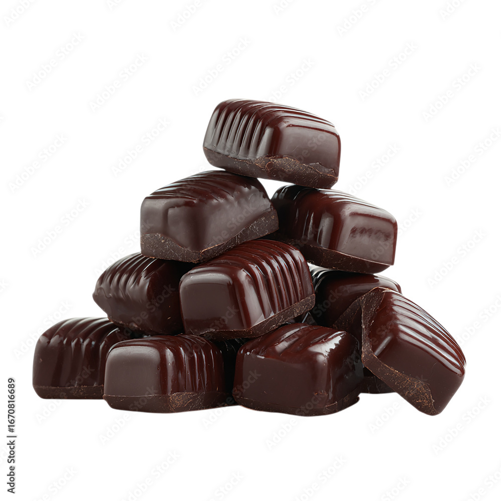 Obraz premium A Pyramid of Dark Chocolate Candies isolated on transparent background
