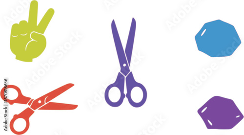Cartoon collection scissors paper cut in various colors Isolated on white background
