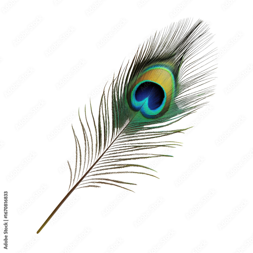 Obraz premium Isolated peacock feather on black background