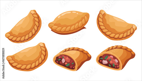 golden brown curry puff with flaky crust vector illustration on white background