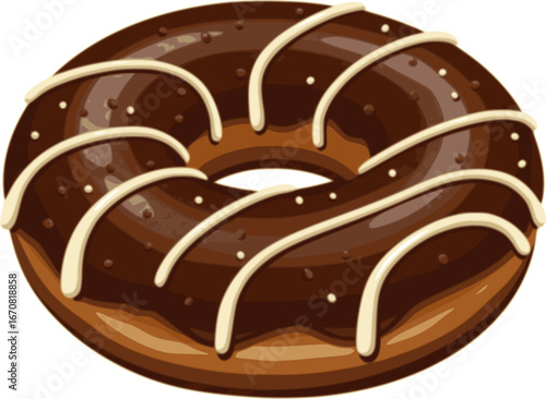 Delicious Chocolate Glazed Donut with Creamy Drizzle on White Background
