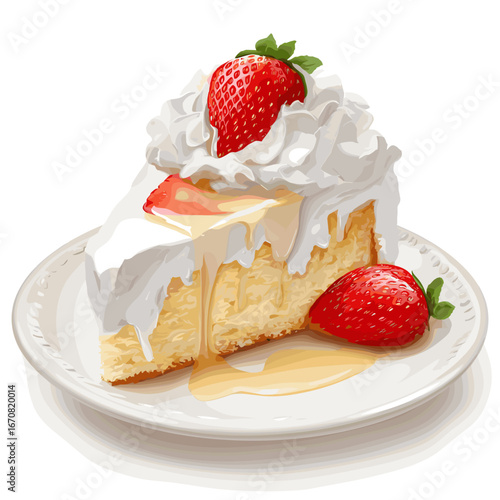 Tres Leches Cake Slice with Strawberries and Cream