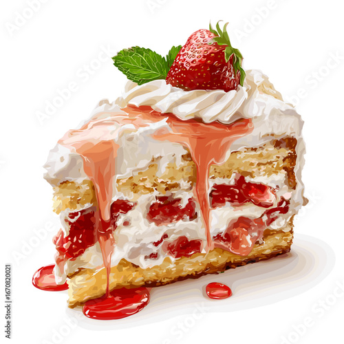 Tres Leches Cake Slice with Strawberries and Cream