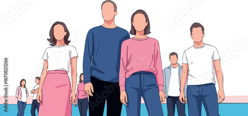Diverse group of people standing together in casual clothing with confident posture and unity concept
