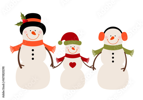 Snowmen family. Winter design. Cute snowman