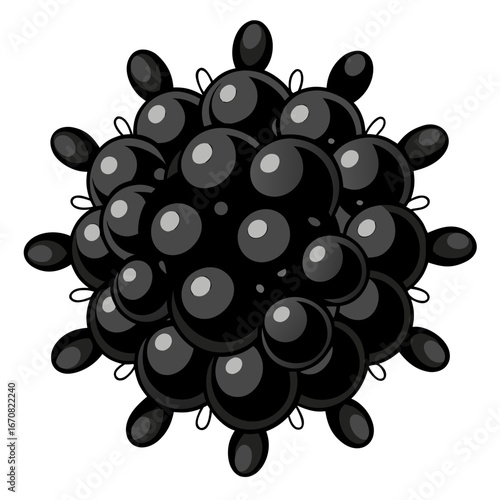 Black spiky sphere with many rounded protrusions isolated on white background silhouette